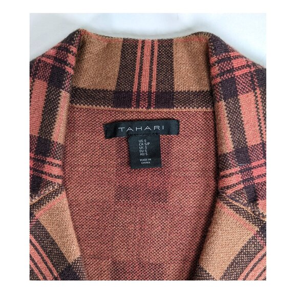 TAHARI Burnt Orange Plaid Semi Crop Cropped Sweater Blazer Jacket Wm Sz S NWOT - Picture 7 of 8